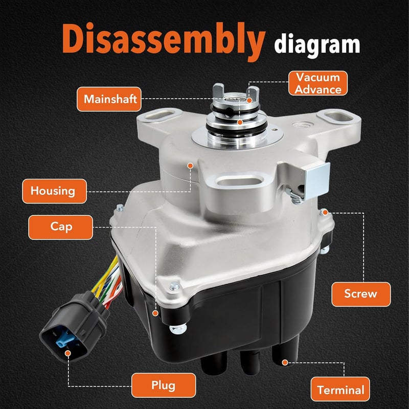 BasaltAuto Ignition Distributor TD80U TD98U 30100-P2E-A01 Compatible for 1996-1998 Honda Civic 1.6L, Compatible for 1997 Acura EL 1.6L - Image 3
